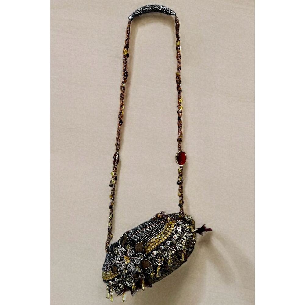 Vintage Mary Frances Silk Brocade Beaded Floral Shoulder Bag - Picture 3 of 12